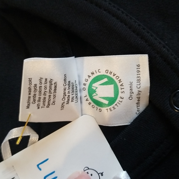 ORGANIC COTTON BABY BODY SUIT 0-3 MONTHS BY LUKEENO  IN BLACK - Picture 8 of 8